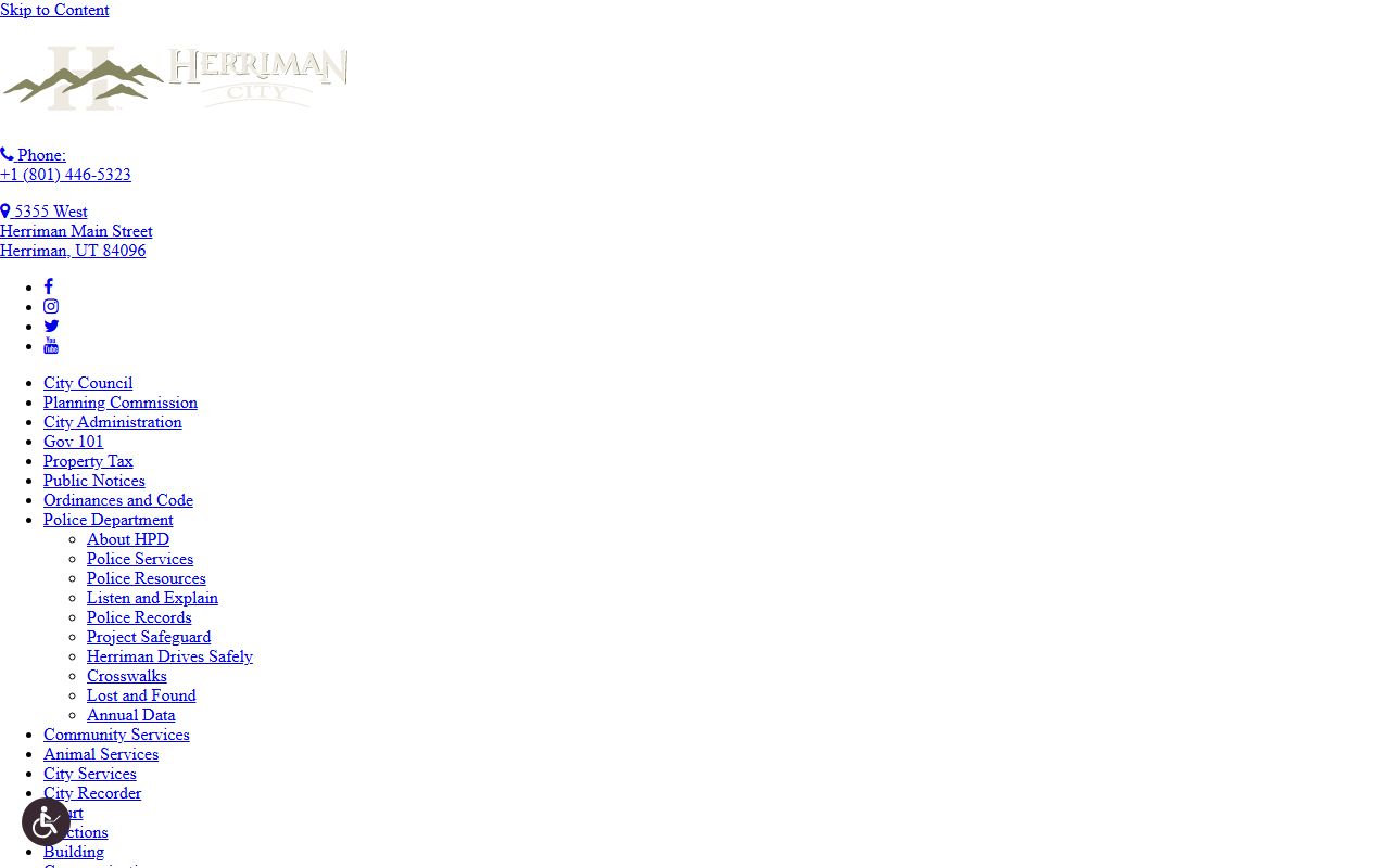 Herriman Police Department page for warrant records