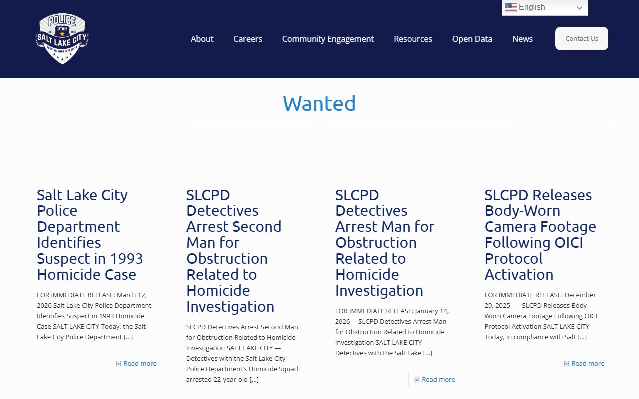 Salt Lake City Police wanted persons page for warrant records