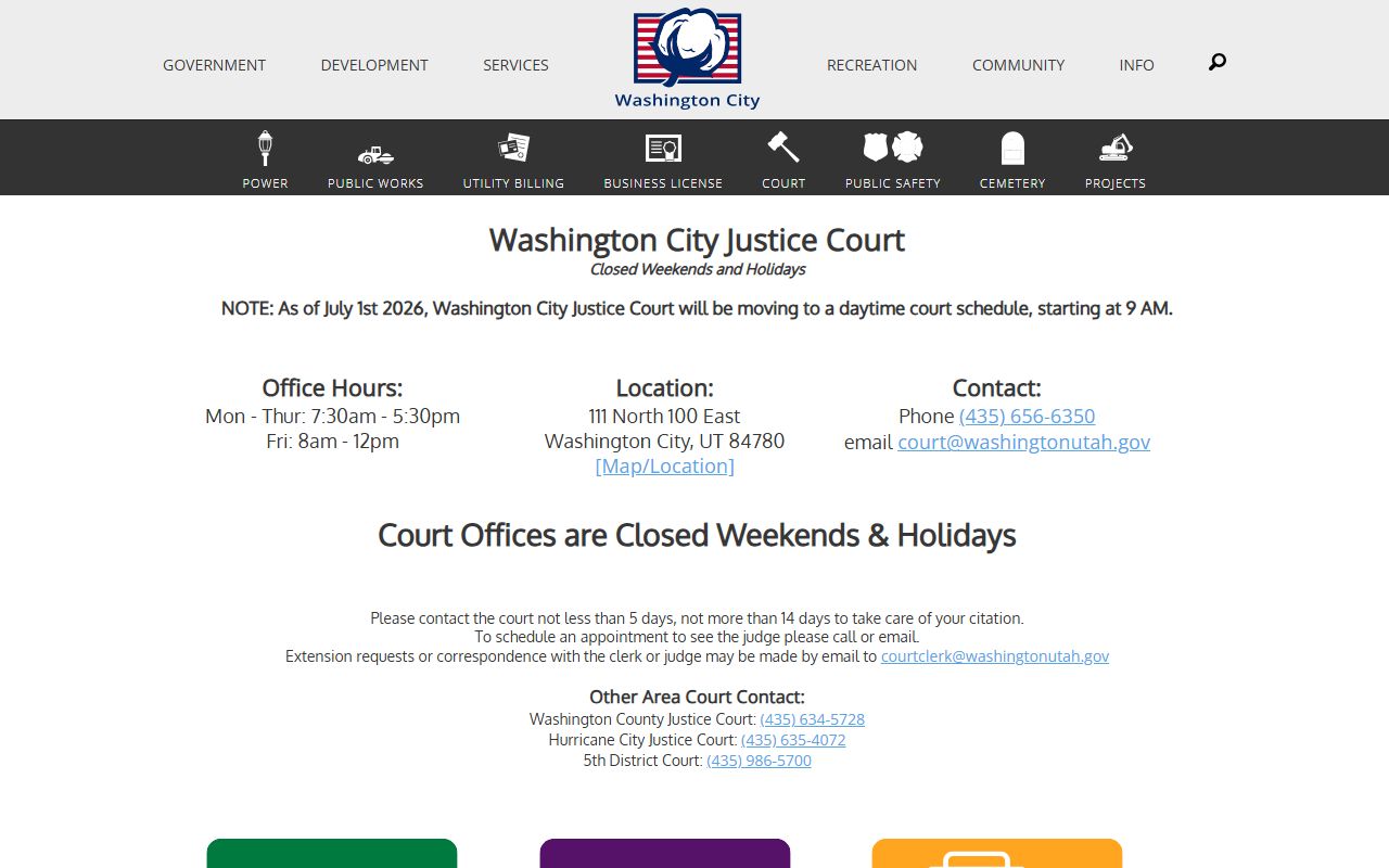 Washington City Courts page for warrant records and case information