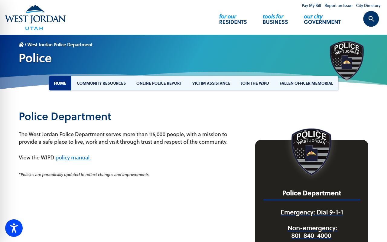 West Jordan Police Department page for warrant records