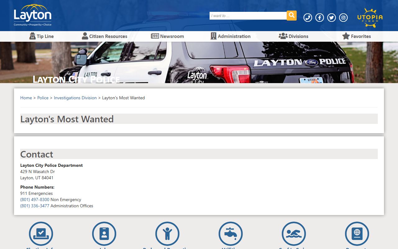 Layton Police wanted persons page for Davis County warrant records