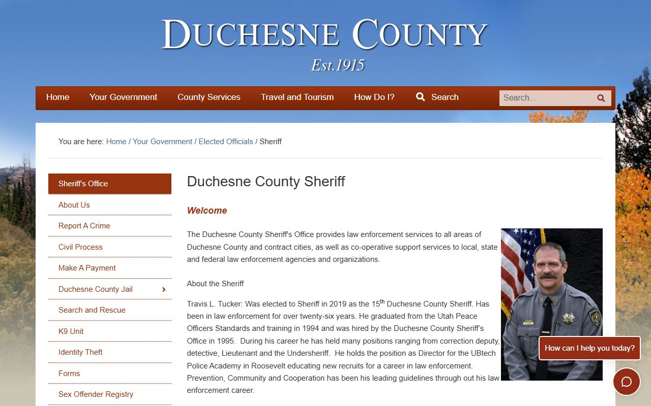 Duchesne County Sheriff website for warrant records and law enforcement services