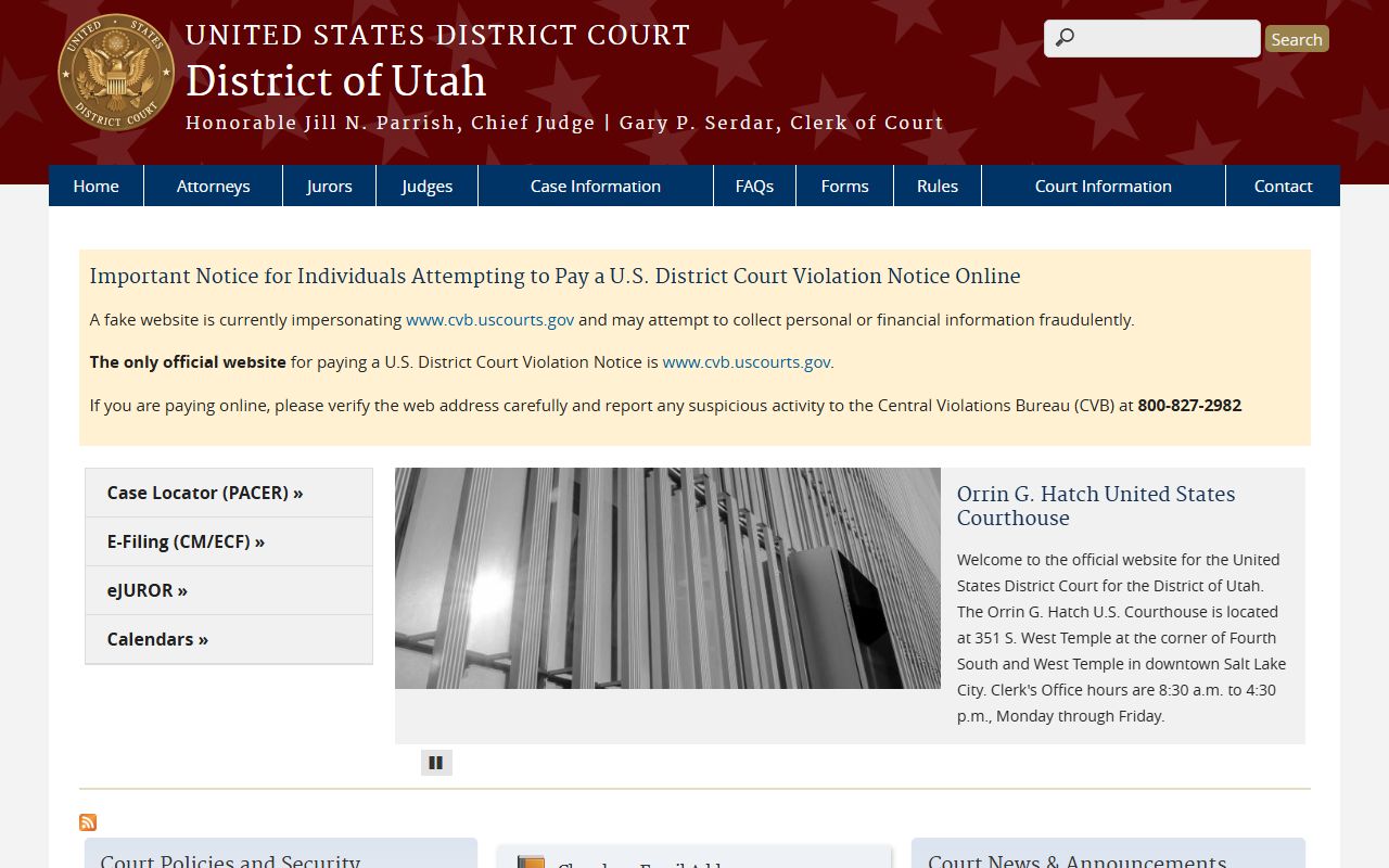 United States District Court for the District of Utah federal warrant records