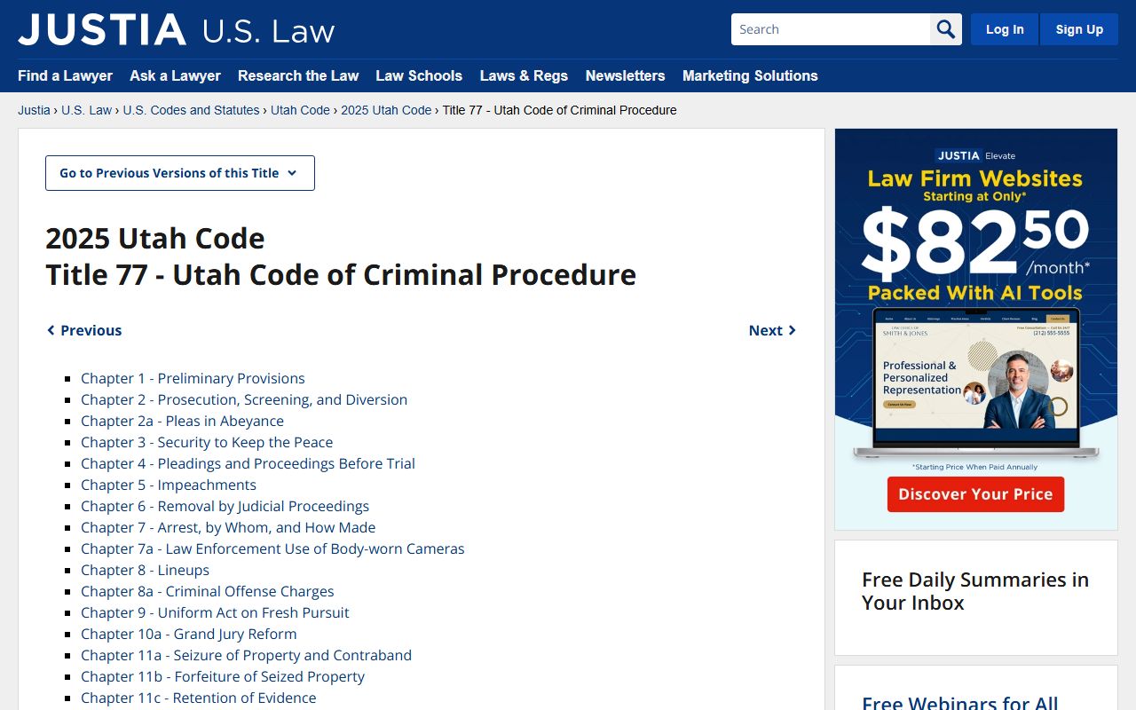 Utah Code Title 77 criminal procedure statutes covering warrant records