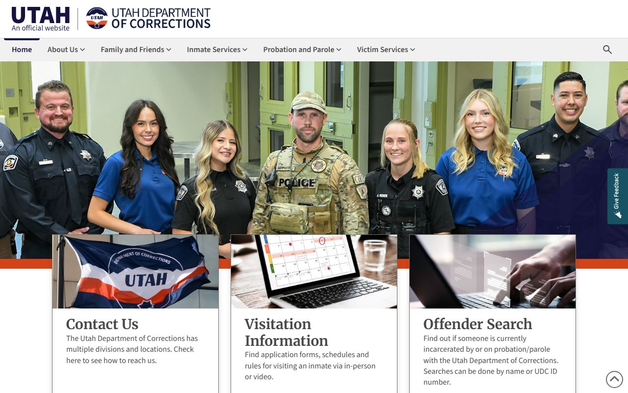 Utah Department of Corrections website for offender and warrant records